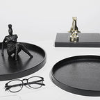 Round Solid Wood Serving Tray Extra Large Tea Coffee Snack Food Meals Serving Plate Non-Slip Kitchen Party Bar Server Ottoman Tray Breakfast Tray with Raised Edges (15inch/37.5cm) Black - size: 15"