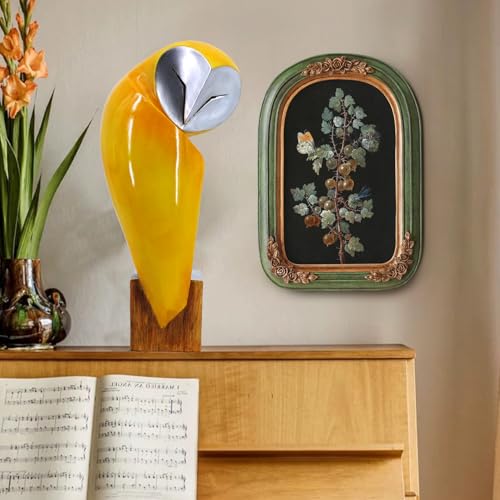 15 Inch Owl Statue for Home Decor Accents Office Decor, Handmade Owl Sculpture for Bookshelf Decor, Bookshelf Desktop Mantel Cabinet Living Room Bedroom Decorations - color: Mustard Yellow