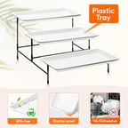 Lifewit 3 Tier Serving Tray, 30 x 17 cm/12 x 6.5" White Plastic Tiered Food Serving Platters, Tiered Tray Stand for Party with Black Collapsible Metal Stand, Dessert Display Stand for Cookies/Crackers - size: 12" x 6.5", style: Basic
