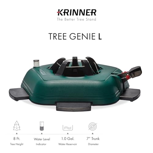 Krinner Christmas Tree Genie Large - Green Tree Stand - Original Single Cable Operation, Holds up to 8 ft Live Trees - Foot Pedal Setup & Water Reservoir with Level Indicator - size: Large Standard