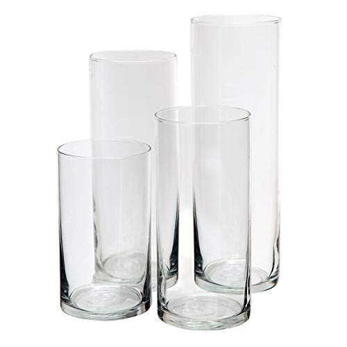 Royal Imports Glass Cylinder Vases for Centerpieces – Set of 4 Clear Hurricane Vases for Wedding, Table Decor, Floating, Flowers, Candle Holders, Extra Tall Clear Vase Set, 6” / 8” / 9” / 11”