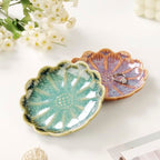 Lotus Ring Holder Dish Small Indoor Ash Tray, Ceramic Dessert Plate Trinket Jewelry Holder Organizing Necklace Earrings for Parents Friends Sister, Deep Green. All Jewelries Are NOT Included. - color: Crystal Green-Round