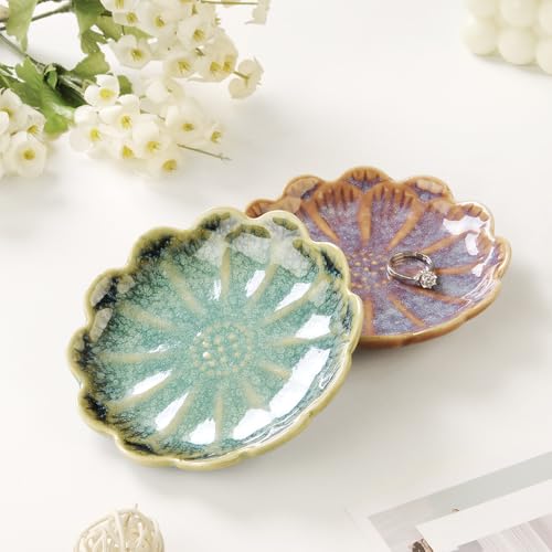 Lotus Ring Holder Dish Small Indoor Ash Tray, Ceramic Dessert Plate Trinket Jewelry Holder Organizing Necklace Earrings for Parents Friends Sister, Deep Purple. All Jewelries Are NOT Included. - color: Purple-Round