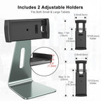 AboveTEK Elegant Tablet Stand, Aluminum Holder for 7-13 inch Tablets, Desktop Kiosk POS Stand Compatible w/iPad Pro Air Mini, Galaxy Tab, Tablet Mount for Store Office Reception Kitchen (Gray) - color: Gray