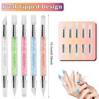10PCS Nail Art Gel Carving Pen Acrylic Nail Dotting Pen Rhinestone Handle Double-Ended Silicone Nail Art Pen Brushes for Design Nail Foil Carving Drawing and 3D Effect Shaping Drawing Dotting Tools - color: 10 pcs style A