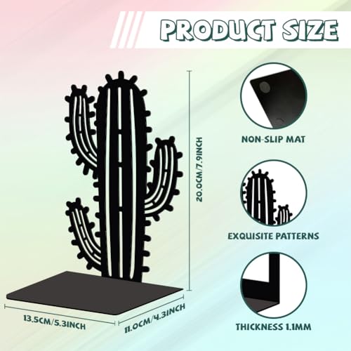 Peacoblue Metal Bookends for Shelves, Modern Decorative Heavy Duty Study Book Support Stoppers for Office, Desk, Shelf, Room 5.3"x4.3"x7.9" Cast Iron Simple Tall Bookends, 1 Pair (Cactus) - style: Cactus