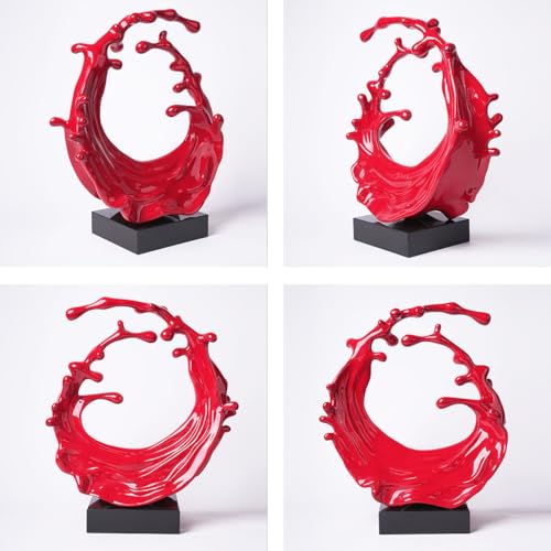 Abstract Sculpture Decor Modern Art Gift Sea Wave Figurine Table Centerpiece Statue for Bookshelf Desktop Home Red 16.5 Inch - color: Red