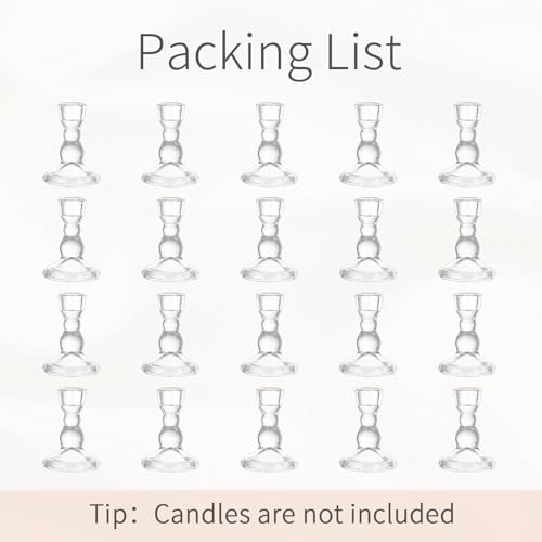 Glass Taper Candle Holders - Cute Candlestick Holders, 20Pcs Clear Candle Stick Candle Holder, Modern Tapered Candlestick Holders for Standard Candles for Wedding Christmas Home Decor - size: 20Pcs