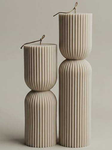 LAWA Hourglass Pillar Candle - Large Beautiful Handmade Pillar Scented Soy Wax Candle Elegant Bubble Aesthetic Candle Housewarming Gift Home Room Shelf Decor Idea Moon Gray (Set of 2) - color: Moon Gray