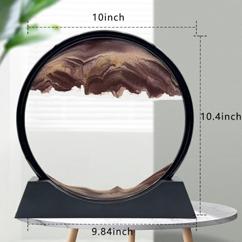 Moving Sand Art Liquid Motion, 3D Deep Sea Sandscape Color Quicksand Decor, Round Glass Moving Sand Art Picture Relaxing Desktop Home Office Work Decor (12 inch-Coffee) - color: Coffee, size: 12 Inch