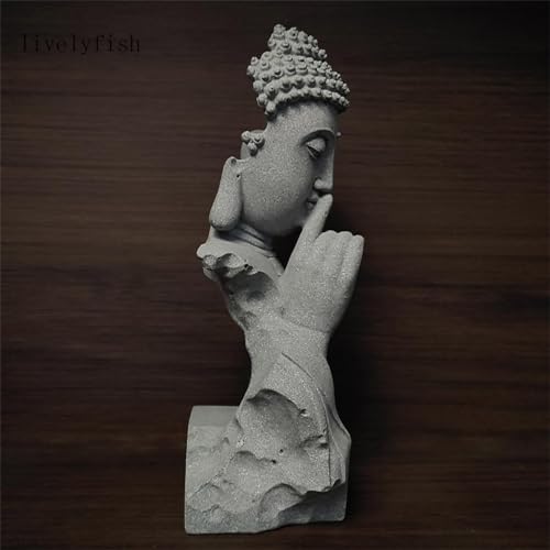 livelyfish Meditating Buddha Statue Zen Garden Statues Sandstone Thinker Buddha Sculpture Figurine for Fish Tank Aquarium Home Decorations, Gift (Large) - size: Large