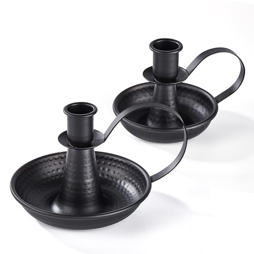 Black Iron Pillar Candlestick Holders, with Handle, Taper Candle Holder for Candlesticks, for Fireplace Party, Dining, Home, Wedding Decor,Fits 3/4 inch Thick Candle&Led Candles（Set of 2pcs） - color: Black, size: 1 set (2 pcs)