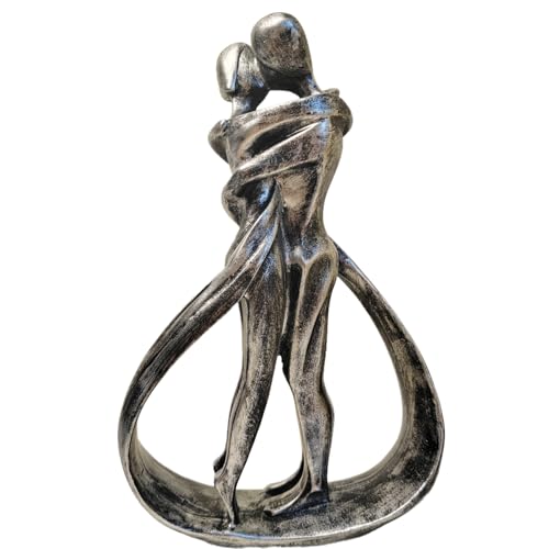 Couple Sculptures for Home Decor, Anniversary Statue Gifts, Hugging Couple Figurines, Modern Romantic Sculptures for Living Room, Bedroom, Office Decor (Silver) - color: 1-silver