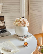 White Ceramic Flower Vase, Decorative Round Vase for Table Shelf Centerpieces Kitchen Living Room Bedroom, Matte White