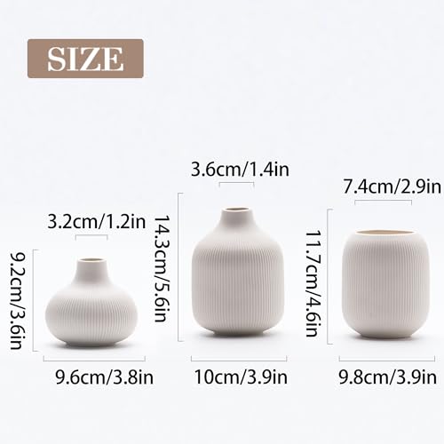 White Ceramic Vases for Decor, 3 Set Small Modern Minimalist Ribbed Vases Decorative for Table Shelf Decor Bookshelf Decoration Vase - color: 15 White