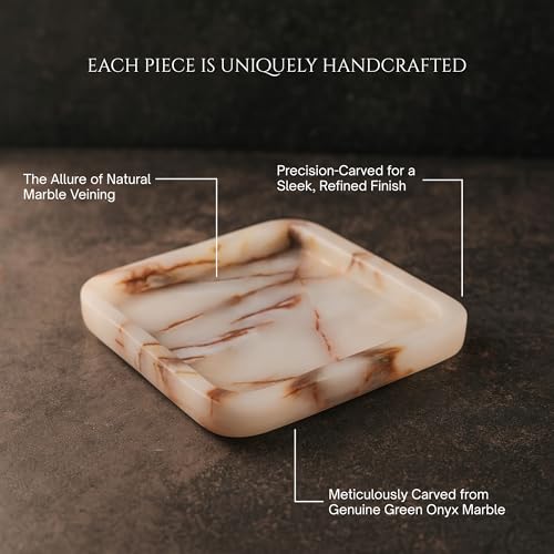 Bey-Berk Genuine Marble Valet Tray, Catch All, Vanity Tray, Marble Desk Organizer (Onyx, 9" x 9") - color: Onyx, size: 9" x 9"