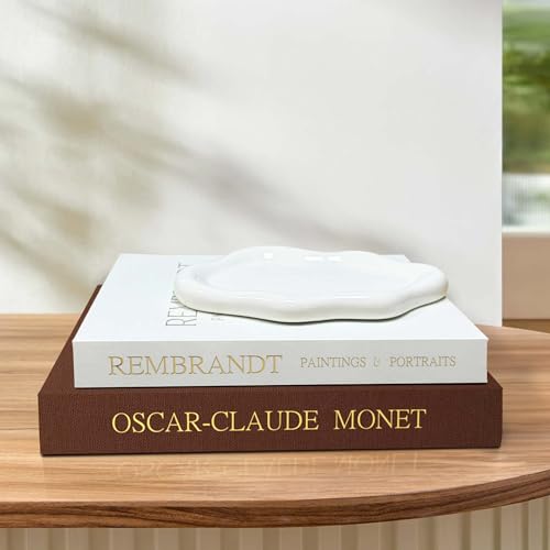 3 Piece Coffee Table Decor Set Decorative Linen Books with White Ceramic Tray, Modern Minimalist Stack Bookshelf Decor, Fake Books for Living Room, Libros Decorativos & Photo Storage - color: Brown + Beige +White Tray