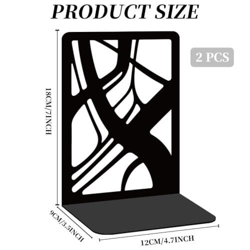 Black Abstract Book Shelf Decorative Bookends for Shelves, Book Ends for Heavy Books, Metal Bookends for Desk Organizer and CD Holder, Office Library Decor Decorative Books for Home Decor - style: Abstract