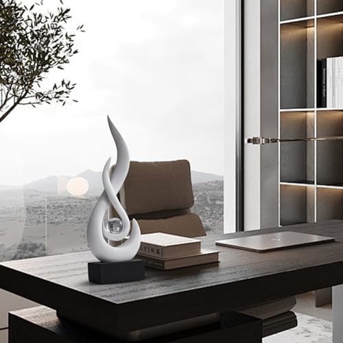 AWNR Abstract White Sculpture Decor: Flame Statue with Glass Ball Resin Art Figurines Unique Centerpiece Table Decorations Modern Home Decor Living Room TV Stand Coffee Table Office Decor - color: White Statue