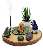 2" Dark Blue Frog On 4" Wide Lotus Leaf Ceramic Incense Stick Holder Artistic Collectible Figurine for Adult Collectors Interior Accent Gift Handcrafted Porcelain Home Room Decor