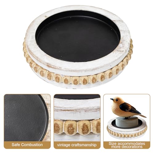 Candle Pedestal for Pillar Candle Set of 2, Rustic Round Beaded Risers Wood Tray, Farmhouse Wood Beaded Trayfor Tiered Tray, Candle, Mug Display Decorative, Table Centerpiece, Antique White - color: Antiquewhite, size: Set of 2