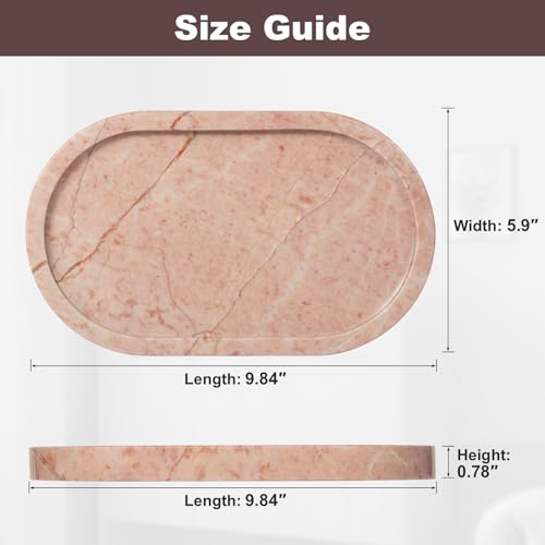 Cream Rose Marble Oval Tray 10x6 Inch - Vanity & Bathroom Organizer, Coffee Table Decor - Weighted Stone Base - style: Cream Rose - 1 Pack