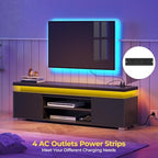 Rolanstar TV Stand with Power Outlet & LED Lights, Modern Entertainment Center for 32/43/50/55/65 Inchs TVs, TV Table, Universal Gaming LED TV Media Stand with Large Storage Cabinet, Black - color: Black