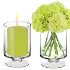 CYS EXCEL Glass Hurricane Pillar Candle Holders (H:6" W:3.75", 2 PCS) | Multiple Size Choices Short Stem Candle Jars | Stemmed Glass Cylinder Candle Vase - size: H-6" W-3.75"