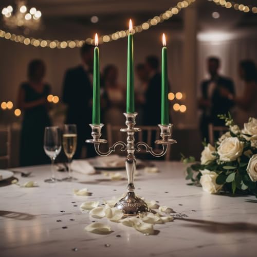 10 Inch Metal Taper Candles Handmade Smokeless Set of 4 – Unscented Tapered Candles in Green, Candle Sticks for Wedding, Home Decor, and Dinner Table - color: Green 4MT
