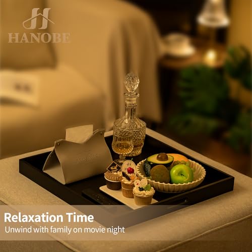 Hanobe Ottoman Tray for Living Room: Modern Extra Large Black Serving Decorative Trays with Cutout Handles for Coffee Table Home Decor, 20" - color: Black