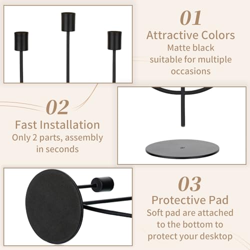 Sziqiqi Modern Candlestick Candle Holders - Matte Black Candelabra Set of 2 for Halloween Taper Candlesticks Holder for Home Decorative Candle Stick Holder for Thanksgiving Formal Events - color: Black, size: 2 Pcs