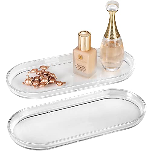 SheeChung Acrylic Vanity Tray, 2 Pack, Clear, 9.65 in x 4.5 in x 0.79 in, Catchall Tray, Countertop Sink Tray Dispenser, Sturdy Holder for Cabinet, Shelf, Cupboard, or Closet Organization - color: Clear Acrylic, size: 2 Pack (9.65" x 4.5" x 0.79")