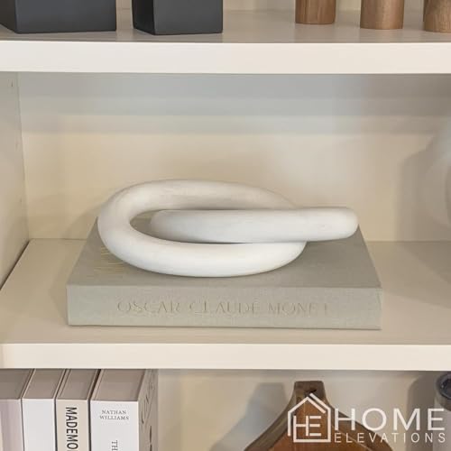 Wood Chain Link Decor – 13” White Wooden Decorative Object for Coffee Table Decor & Neutral Decor for Home – Modern Knot Accent for Shelf Styling, Books, or Housewarming Gifts - color: White