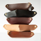 USA Handmade Premium Leather Valet Tray, Jewelry Organizer With Brass Rivets (Dark Walnut Brown, Mini) - color: Dark Walnut Brown, size: 2.5" x 2.5" x 1"