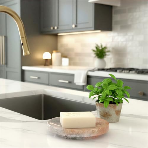 Creative Co-Op Marble Round Soapdish, Pink - color: Pink