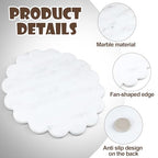 Newtay 12 Inches Marble Cutting Board Round Marble Tray White Scalloped Board with Non Slip Decorative Pastry Tray for Kitchen Pizza Cake Bread Baking Cheese Display