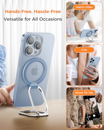 【2025 Upgraded】 Mag Safe Phone Ring Holder, SUPERONE Adjustable Magnetic Kickstand & Removable Phone Grip Compatible with Wireless Charging Only for iPhone 17 & 16 & 15 & 14 & 13 Series - Sierra Blue - color: Sierra Blue