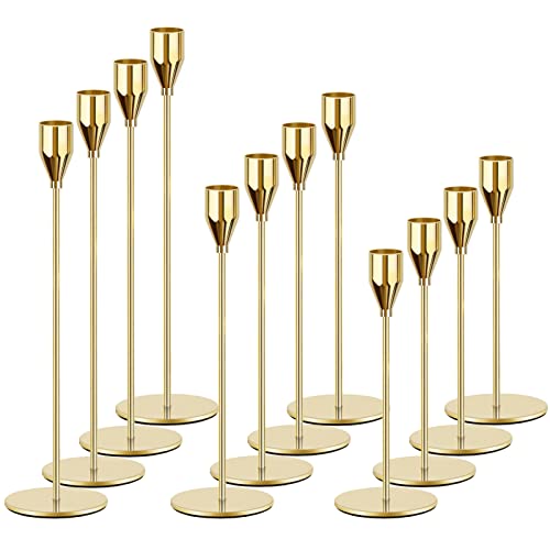 Gold Candle Holders for Taper Candles, FODIENS Set of 12 Metal Candlestick Holders, Decorative Tapered Candle Stick Holder for Wedding Dinning Anniversary Party Table Centerpiece (Bright Gold) - color: Bright Gold