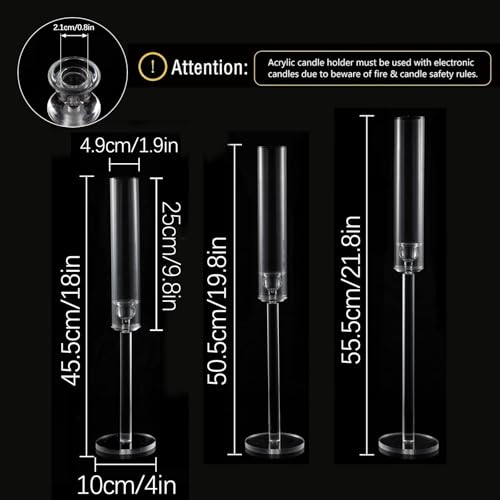 Vincidern 6-Piece Clear Acrylic Taper Candle Holder Set, Candlestick Stands for Table Centerpiece, Wedding, Party, Holiday Decor - color: Clear-6pcs (Fat)