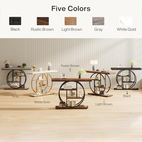 Tribesigns 41.3" Console Table, Industrial 4-Tier Sofa Table Entryway Table with Circle Base, Narrow Wood Accent Tables with Storage Shelves for Living Room, Hallway, Foyer, Charcoal Black - color: Charcoal Black