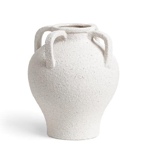 White Ceramic Vase - 8.8 Inch Rustic Farmhouse Centerpieces with Handles for Home Decor, Decorative Flower Vases for Living Room Table, Bathroom, Holiday & Weddings(Rock Sand White) - color: Rock Sand White-8.8"