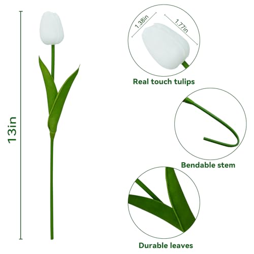 20pcs White and Pink PU Faux Tulips Flowers 13 Inch Fake Flowers Mother's Day Easter Valentine’S Day Gifts in Home Kitchen Wedding Dining Table Decoration - color: White and Pink