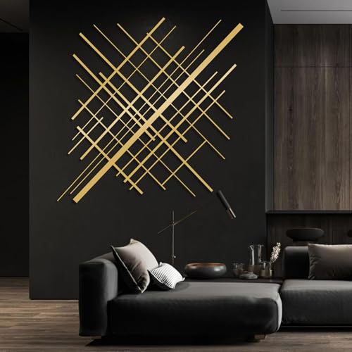 Metal Geometric Overlapping Lines Wall Art, Metal Lines Wall Decor, Minimalist Line Art, Abstract Line Wall Decor, Modern Geometric Decorations for Living Room (Black, 39"x39"/100x100cm) - color: Black, size: 39L" x 39W"