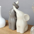 QINJIEJIE Elephant Statue Elephant Figurines Loving Gifts for Women Couples Ivory Wedding Anniversary Modern Ceramic Elephants Sculpture Lucky Elephants Ornament in Love - color: Beige & Grey