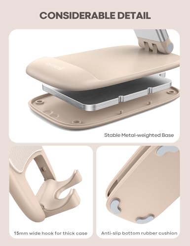 Lamicall Khaki Phone Holder for Desk - Cellphone Stand Khaki Desk Accessories Desktop Office Must Have Compatible Gifts for iPhone, 4-8'' Smartphone - color: Khaki