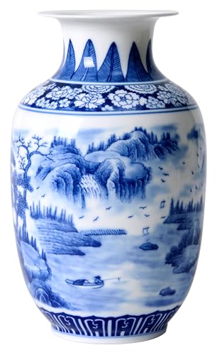 Blue and White Vintage Vase Chinoiserie Farmhouse Decorative Vases Flower Terracotta pots for Tableshelf Bookshelf Bathroom Living Room Kitchen 9.4 inch - size: 4"X9.4"