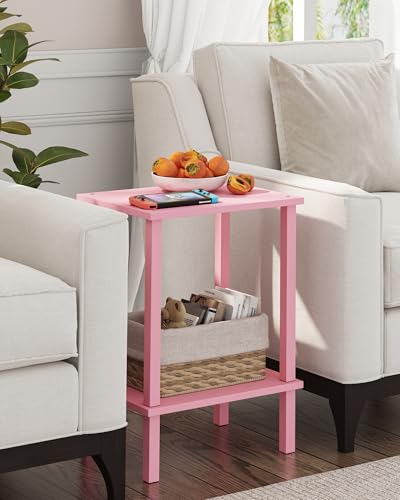 TUTOTAK End Table, Side Table, Nightstand, 2-Tier Storage Shelf, Sofa Side Table for Small Space, Living Room, Bed Room Pink TB01BP034 - color: Pink