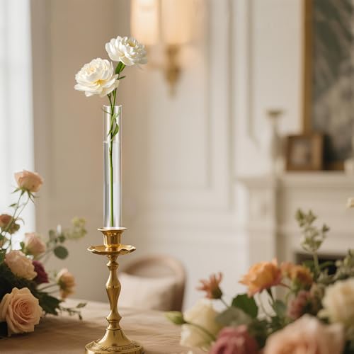 6 Pack 7.9” Acrylic Bud Vase — Cylinder Bud Vase for Taper Candlesticks, Flower Vase with Silicon Rubber Case Fits Candlestick Size 20-22mm, Perfect for Tablescapes, Weddings & Home Decor - size: 6 PC Solid