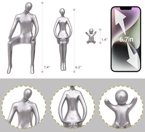 Quoowiit Bookshelf Decor Family Statue, Abstract Miniature Figurines Home Decor, Modern Aesthetic Shelf Decorations for Office Desk Table Desk Living Room Book Shelf Bedroom Entry Set of 3 - Silver - color: Silver