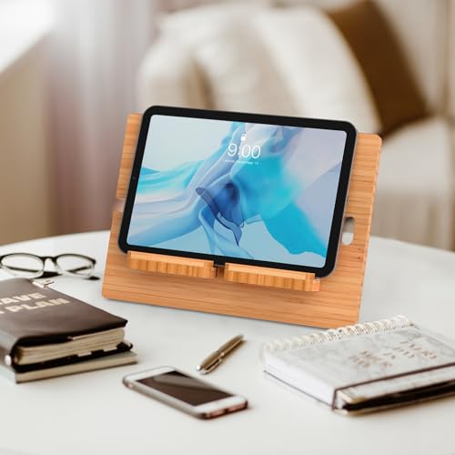 Pezin & Hulin Bamboo Tablet Stand Adjustable, Desktop Cell Phone Stand Holder Dock Compatible with Pad Air/Pro/Mini, E-Reader, Smartphone (Support to 4.7-13" Devices)-Bamboo - color: Large (Bamboo)